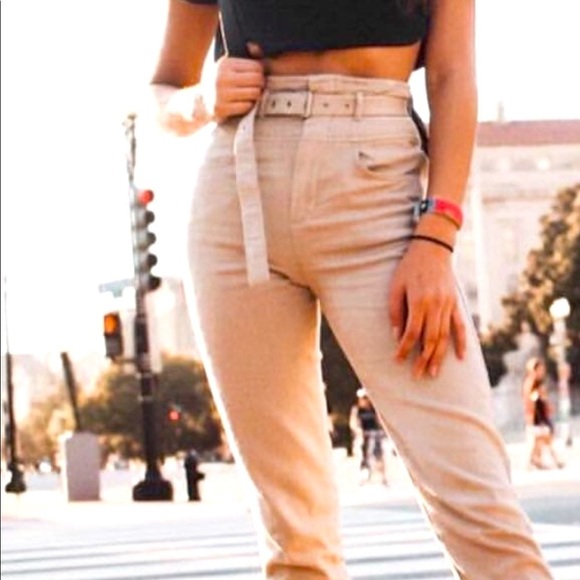 GAP High Waist Belted Blush Utility Khaki Pants - Picture 1 of 14